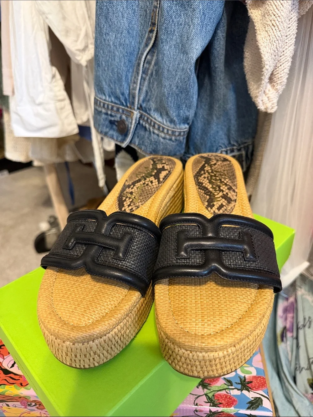 Sam Edelman Black Strap Raffia-Style Slide Sandals - Picture 3 of 5